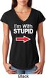 I'm With Stupid White Print Ladies Tri Blend V-Neck Shirt