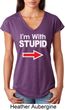 I'm With Stupid White Print Ladies Tri Blend V-Neck Shirt
