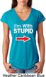 I'm With Stupid White Print Ladies Tri Blend V-Neck Shirt