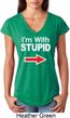 I'm With Stupid White Print Ladies Tri Blend V-Neck Shirt