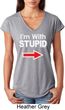 I'm With Stupid White Print Ladies Tri Blend V-Neck Shirt