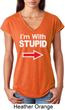 I'm With Stupid White Print Ladies Tri Blend V-Neck Shirt