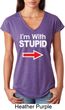 I'm With Stupid White Print Ladies Tri Blend V-Neck Shirt