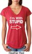I'm With Stupid White Print Ladies Tri Blend V-Neck Shirt
