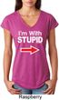 I'm With Stupid White Print Ladies Tri Blend V-Neck Shirt