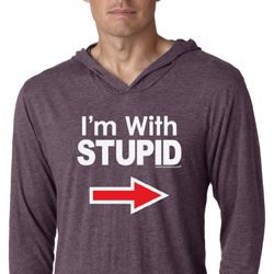 I'm With Stupid White Print Lightweight Hoodie Shirt