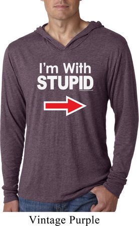 I'm With Stupid White Print Lightweight Hoodie Shirt