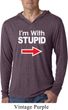 I'm With Stupid White Print Lightweight Hoodie Shirt