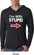 I'm With Stupid White Print Lightweight Hoodie Shirt