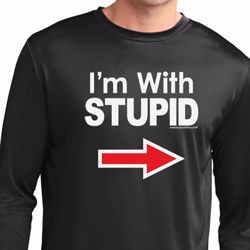 I'm With Stupid White Print Mens Dry Wicking Long Sleeve Shirt