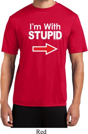I'm With Stupid White Print Mens Moisture Wicking Shirt