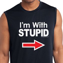 I'm With Stupid White Print Mens Sleeveless Moisture Wicking Shirt