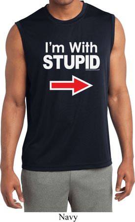 I'm With Stupid White Print Mens Sleeveless Moisture Wicking Shirt