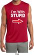 I'm With Stupid White Print Mens Sleeveless Moisture Wicking Shirt