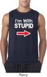 I'm With Stupid White Print Mens Sleeveless Shirt