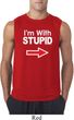 I'm With Stupid White Print Mens Sleeveless Shirt