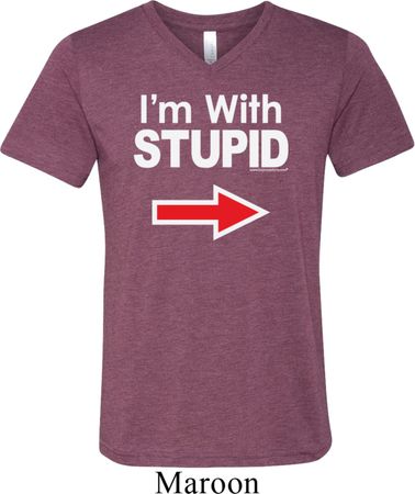 I'm With Stupid White Print Mens Tri Blend V-neck Shirt