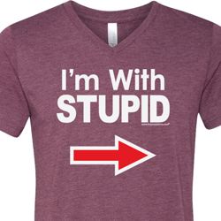 I'm With Stupid White Print Mens Tri Blend V-neck Shirt