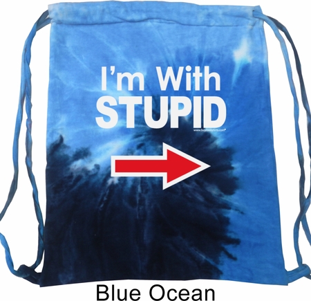 I'm With Stupid White Print Tie Dye Bag