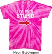 I'm With Stupid White Print Twist Tie Dye Shirt