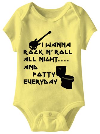 I Wanna Rock N Roll Funny Baby Romper Yellow Infant Babies Creeper