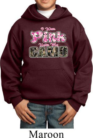 I Wear Pink Under My Camo Kids Hoodie