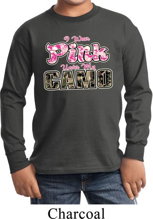 I Wear Pink Under My Camo Kids Long Sleeve Shirt