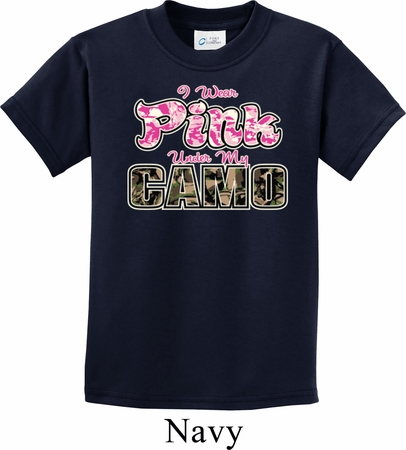 I Wear Pink Under My Camo Kids Shirt