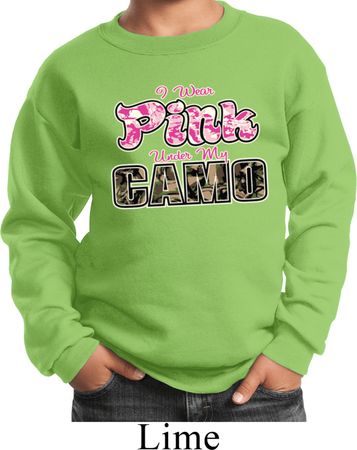 I Wear Pink Under My Camo Kids Sweat Shirt