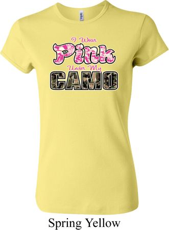 I Wear Pink Under My Camo Ladies Crewneck Shirt