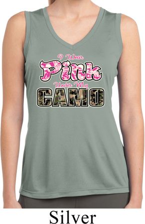 I Wear Pink Under My Camo Ladies Moisture Wicking Shirt