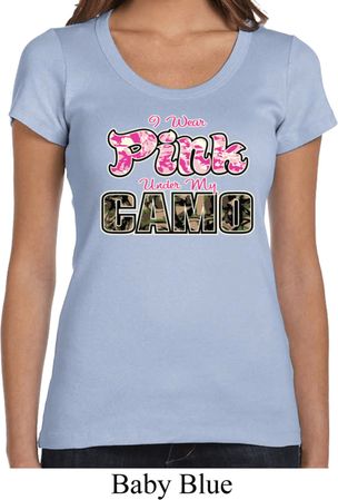 I Wear Pink Under My Camo Ladies Scoop Neck Shirt