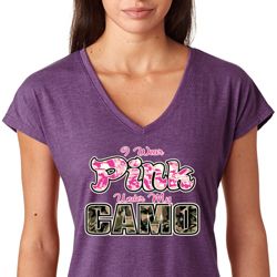 I Wear Pink Under My Camo Ladies Tri Blend V-Neck Shirt I Wear Pink Under My Camo Ladies Tri Blend V-Neck Shirt