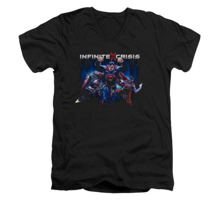 Infinite Crisis Shirt Slim Fit V-Neck Superman Black T-Shirt