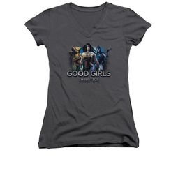 Injustice Gods Among Us Shirt Juniors V Neck Good Girls Charcoal T-Shirt Injustice Gods Among Us Shirt Juniors V Neck Good Girls Charcoal T-Shirt
