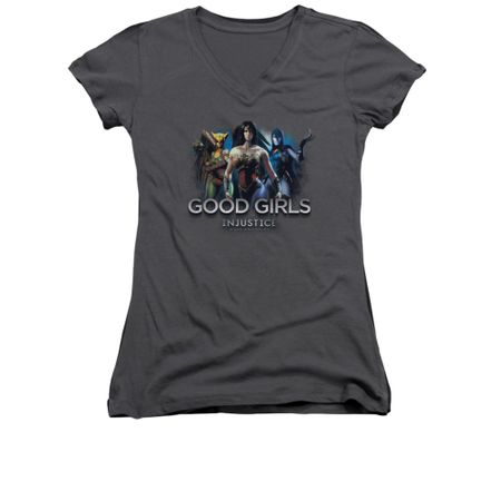 Injustice Gods Among Us Shirt Juniors V Neck Good Girls Charcoal T-Shirt