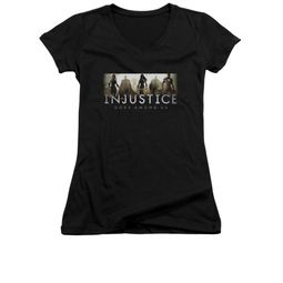 Injustice Gods Among Us Shirt Juniors V Neck Logo Black T-Shirt Injustice Gods Among Us Shirt Juniors V Neck Logo Black T-Shirt