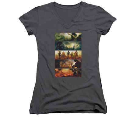 Injustice Gods Among Us Shirt Juniors V Neck Panels Charcoal T-Shirt