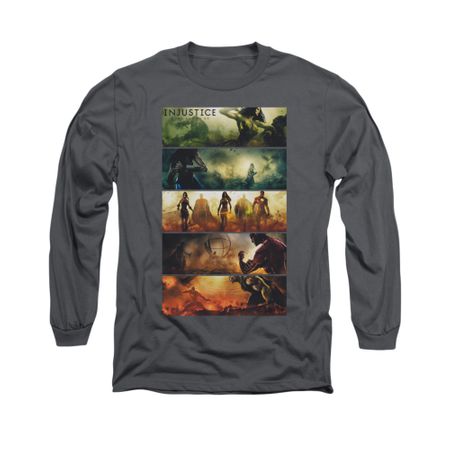 Injustice Gods Among Us Shirt Panels Long Sleeve Charcoal Tee T-Shirt