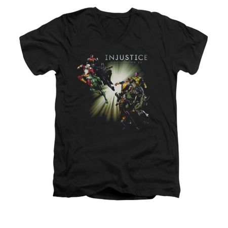 Injustice Gods Among Us Shirt Slim Fit V-Neck Good VS Evil Black T-Shirt
