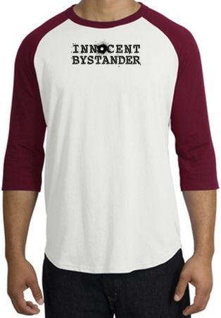 INNOCENT BYSTANDER BLACK Funny Adult Raglan T-shirt - White/Cardinal