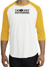 INNOCENT BYSTANDER BLACK Funny Adult Raglan T-shirt - White/Gold INNOCENT BYSTANDER BLACK Funny Adult Raglan T-shirt - White/Gold