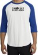 INNOCENT BYSTANDER BLACK Funny Adult Raglan T-shirt - White/Royal