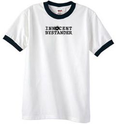 INNOCENT BYSTANDER BLACK Funny Adult Ringer T-shirt - White/Black
