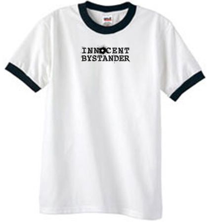 INNOCENT BYSTANDER BLACK Funny Adult Ringer T-shirt - White/Black