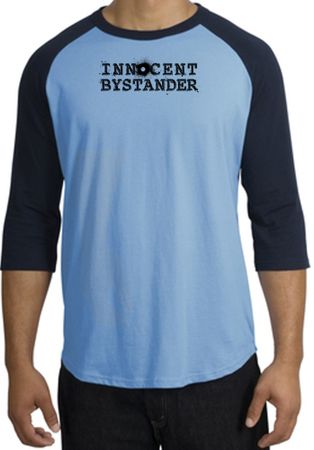 Innocent Bystander Shirt Black Print Raglan Shirt Carolina Blue/Navy