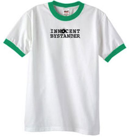 Innocent Bystander Shirt Black Print Ringer Shirt White/Kelly Green