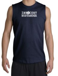 Innocent Bystander Shirt White Print Muscle Shirt Navy