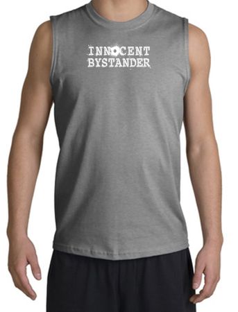 Innocent Bystander Shirt White Print Muscle Shirt Sports Grey