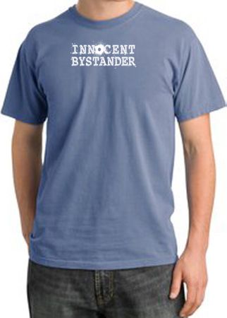 Innocent Bystander Shirt White Print Pigment Dyed Tee Medium Blue